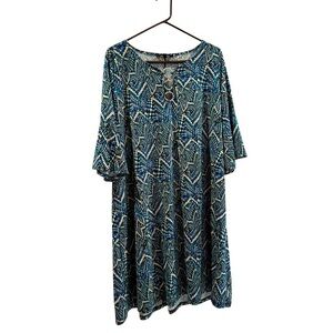 Ellen Weaver Dress Women 2X Blue Mustard Paisley Drape Three Quarter Sleeve